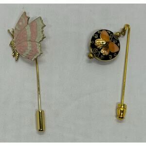 Vintage Butterfly Stick Pins Gold Tone Enamel Lot of 2 Pin Brooch